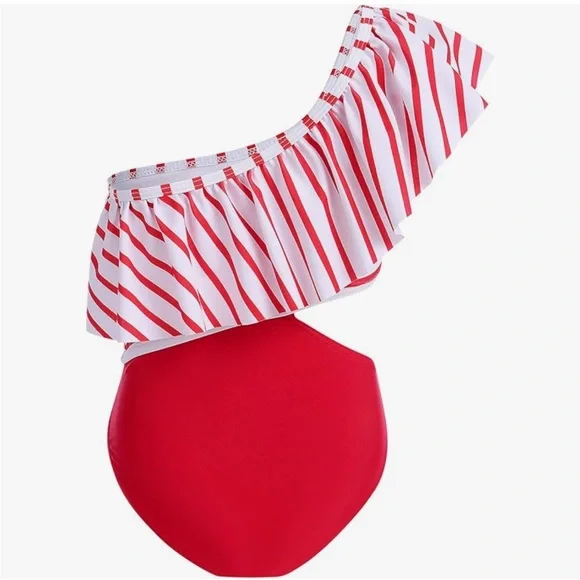 Girls red one shoulder swim - Picture 2 of 4